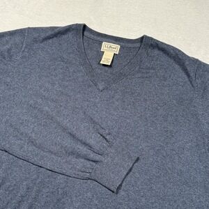 L.L.Bean Sweater Mens Large Blue V Neck Cotton Cashmere Pullover Knit Classic